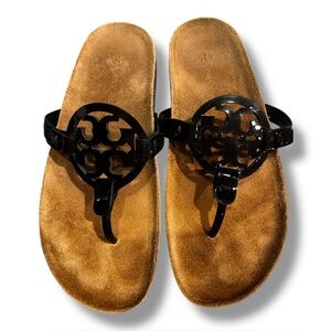 Tory Burch Miller Cloud Black Patent Leather Sandals Women's 8